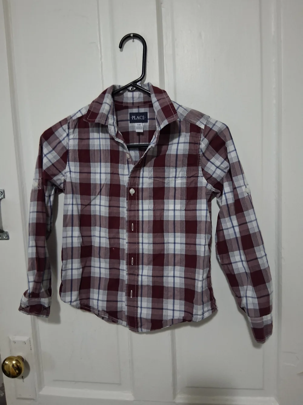 The Children's Place Maroon and White Plaid Button-Down Shirt Size 7/8